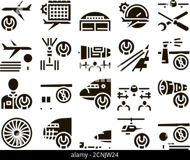 Aircraft Repair Tool Glyph Set Vector Stock Vector