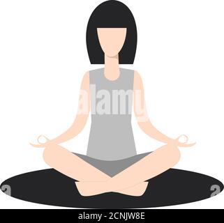 Girl practicing yoga in lotus meditative pose. Monochrome vector illustration. Woman meditation. Isolated on a white background. Stock Vector