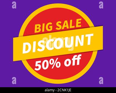 Big sale 50% off. Discount round sticker. Design for promotional items, banners, flyers and gift cards. Vector illustration Stock Vector