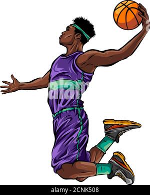 cartoon basketball player is moving dribble with a smile vector Stock Vector