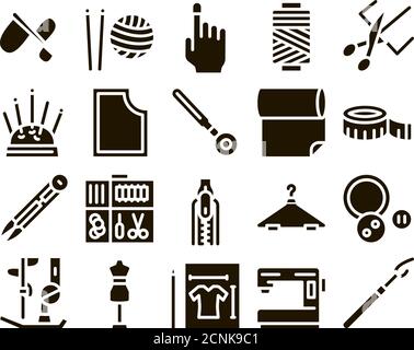 Sewing And Needlework Glyph Set Vector Stock Vector