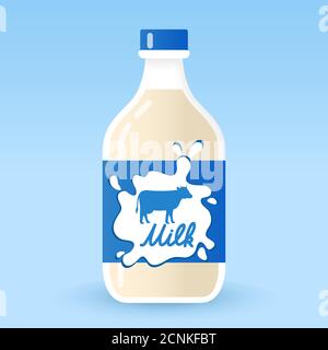 Glass bottles with natural milk.Cow milk carton animal. Stock Vector