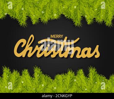 Winter holiday background.Border with Christmas tree branches. Stock Vector