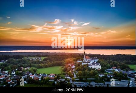 Sunset at the Andechs Monastery in the Five Lakes Region, Bavaria, Germany, Europe Stock Photo