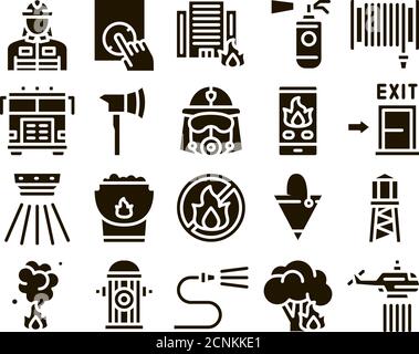 Firefighter Equipment Glyph Set Vector Stock Vector