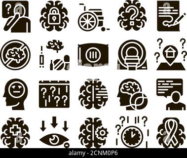 Alzheimers Disease Glyph Set Vector Stock Vector