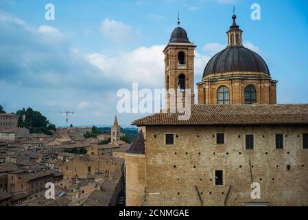 Urbino, Duomo and Palazzo Ducale, Marche, Italy, summer Stock Photo