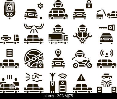 Car Theft Collection Elements Icons Set Vector Stock Vector