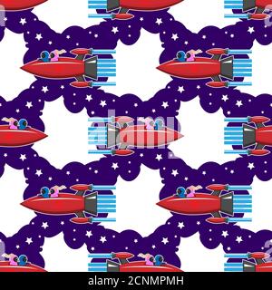 seamless pattern rocket people love space on white background. Vector image Stock Vector