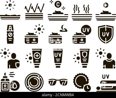 Sunscreen Collection Elements Icons Set Vector Stock Vector