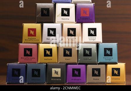 Boxes of Nespresso coffee are pictured 