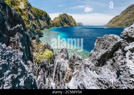 The famous view of the Tapiutan Strait in El Nido, Palawan - Philippines. Stock Photo