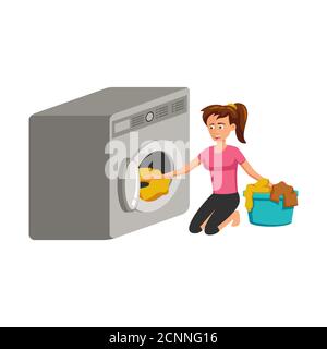 flat design of cartoon character of woman wash clothes,vector illustration Stock Vector