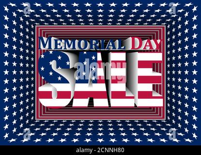 Vector illustration for advertising campaign on US Memorial Day. 3D box with the colors of the American flag. Perfect for your business. Stock Vector