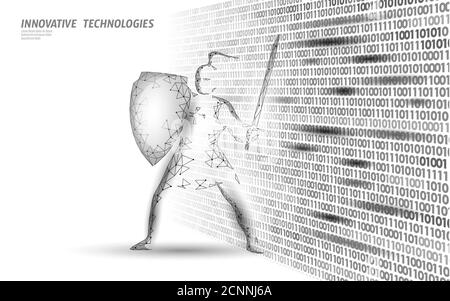 Cyber safety khight on data mass. Internet security lock information privacy low poly polygonal future innovation technology network business concept Stock Vector