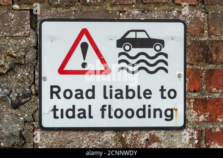 road liable to flooding road sign, uk road warning sign Stock Photo - Alamy