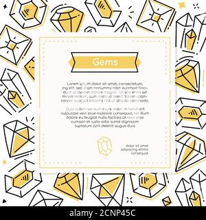 Gems and diamonds - line design style banner Stock Vector