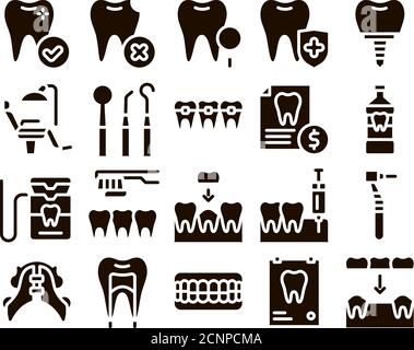 Stomatology Collection Glyph Icons Set Vector Stock Vector