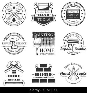 Vector set of vintage home repair labels, badges and logos Stock Vector