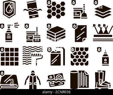 Waterproof Materials Glyph Icons Set Vector Stock Vector