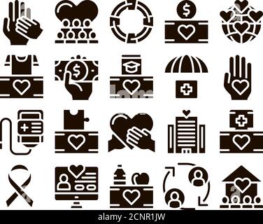 Volunteers Support Glyph Icons Set Vector Stock Vector
