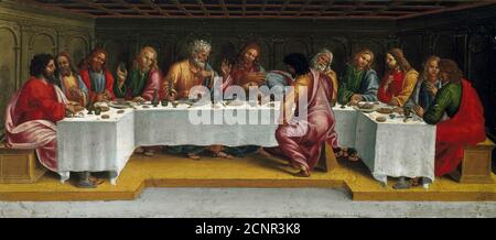 The Last Supper. (Lamentation over the Dead Christ, Predella panel), 1502. Found in the collection of Museo Diocesano, Cortona.