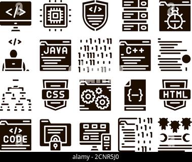Coding System Glyph Icons Set Vector Stock Vector