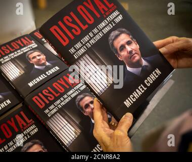 Copies of Michael Cohen’s book “Disloyal” in a Barnes & Noble bookstore on Wednesday, September 9, 2020. The tell all book by former lawyer Cohen, who was considered Donald Trump’s “fixer”, lists innumerable transgressions and dicey episodes of his dealings with the president.  (© Richard B. Levine) Stock Photo