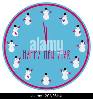 Snowman signaling Happy New Year with maritime semaphore system. Christmas and New Year design. Vector illustration. Isolated on a white background. Stock Vector