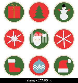 Christmas and New Year. Set Holiday stickers. Vector illustration Stock Vector