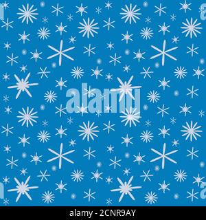 Winter seamless pattern. Christmas and New Year design. White snowflakes on a blue background Stock Vector