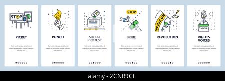 Social protest, revolution, demonstration, picket, political meeting. Mobile app screens, vector website banner template Stock Vector