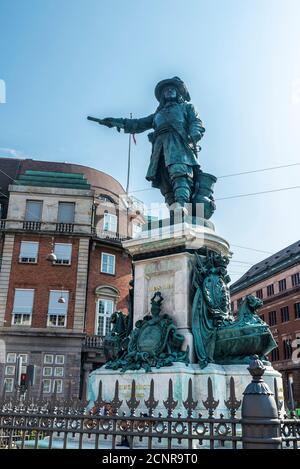The bronze statue of Niels Juel at Holmen Canal in the center of Copenhagen, Denmark Stock Photo