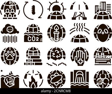 Environmental Problems Glyph Icons Set Vector Stock Vector