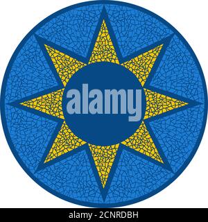 Mosaic sun. Vector illustration. Pattern for interior or fashion design. Frame for mirror. Print on paper, fabric, ceramic Stock Vector