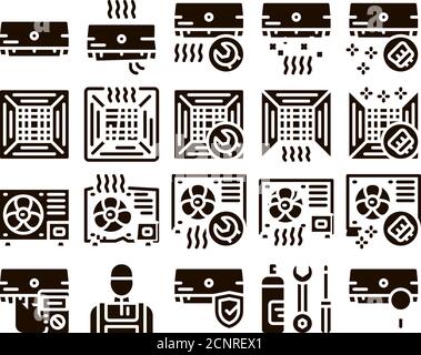 Conditioner Repair Glyph Icons Set Vector Stock Vector