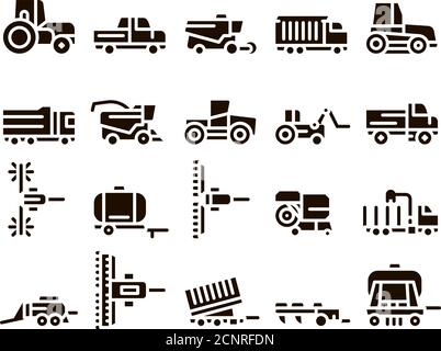 Agricultural Vehicles Glyph Icons Set Vector Stock Vector
