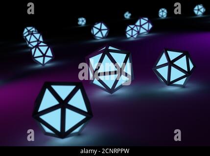 3D abstract colorful dark composition, shape form with violity light background, rendering illustration. Stock Photo