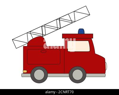 Toy red fire truck. Cartoon vector illustration. Isolated on white background Stock Vector
