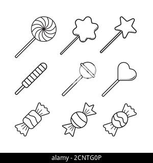 Sweets Candy vector icon set in thin line style.  Design illustration isolated on white background Stock Vector