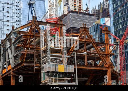 Showing the construction of a number of large skyscraper in the Hudson Yards neighborhood of west midtown Manhattan. Stock Photo