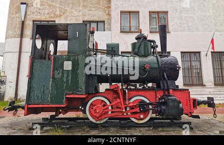 Old steam locomotive. Colorful image of an antique. Stock Photo