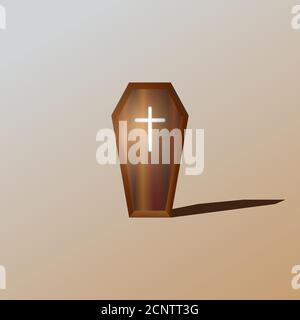 Realistic detailed wooden coffin with Christian Cross vector illustration. Horror or halloween design element. Stock Vector