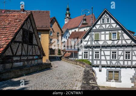 Old historical buildings and a road made of paving stones Stock Photo