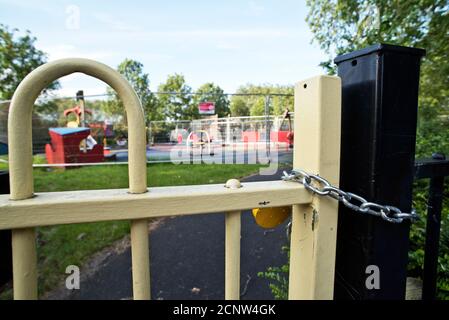 Childrens' playground in a London Park locked up during the Covid-19 pandemic in 2020 Stock Photo