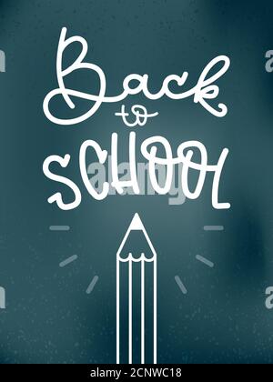Back to school. White hand lettering on blackboard background. Pencil icon. Vector illustration, flat design Stock Vector
