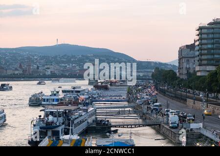 Jetties, Danube, river cruises, Budapest, Hungary, Stock Photo