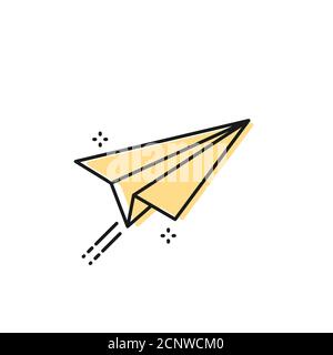 Paper plane flying with contrail. Concept of creativity, delivery, sending, message. Vector illustration, flat design Stock Vector
