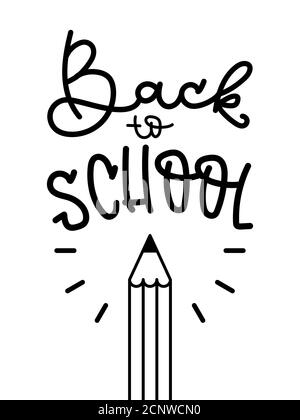 Back to school. Black hand lettering on white background. Pencil icon. Vector illustration, flat design Stock Vector