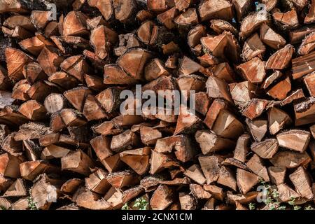 Woodpile of firewood to heat the house in cold times